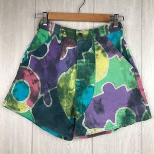 NWOT Vintage Denim Shorts Colorful Rare 90’s Handmade High Waist Pockets